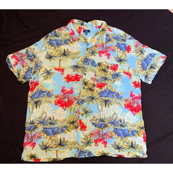 George Men’s Hawaiian Camp Shirt Size 3XL, Tropical Flamingo Coconut Trees - Picture 1 of 8